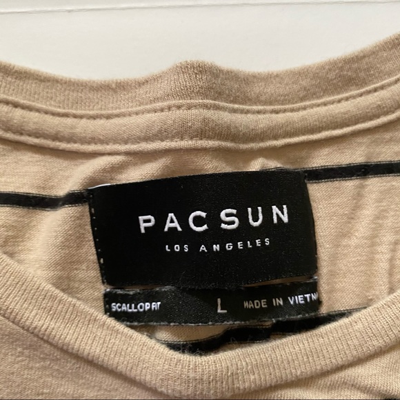 SOLD PacSun Scallop Tee Tan w/ Black Stripes - Picture 4 of 6